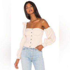 Song of Style off the shoulder long sleeve button up top